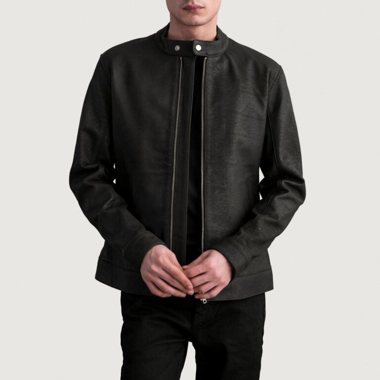 Mens Zen Tumbled Brown Leather Biker Jacket Open Front-4-1724074966679
